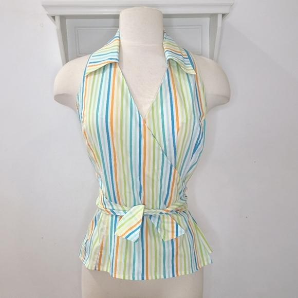 Lilly Pulitzer Vintage WHITE LABEL Multi Color Striped Sleeveless Wrap Top Sz 2 - Picture 2 of 11